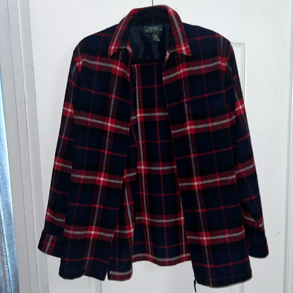 Lauren Ralph Lauren wool plaid zip front shacket jacket L